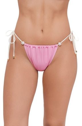 Steve Madden Ruched Faux Pearl Tanga Bikini Bottoms in Orchid at Nordstrom, Size X-Small