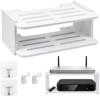 OEM Organizador De Router Blanco De 2 Niveles - Estante De Almacenamiento Para M&oacute;dem Y Accesorios Con Ventilaci&oacute;n - 29,8 X 19,2 X 13 Cm
