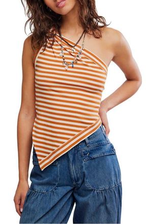 Free People Knot My Vibe Stripe One-Shoulder Top in Butter Pecan Combo/dnu at Nordstrom, Size X-Large