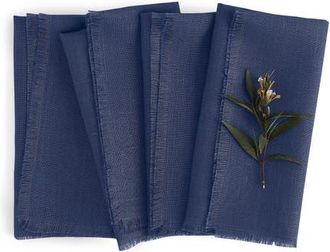 Solino Home Linen Dinner Napkins Set of 4, 20 x 20 Inch for Dining Table, Holiday and Everyday Table Decor - Fringe in Vintage Blue at Nordstrom