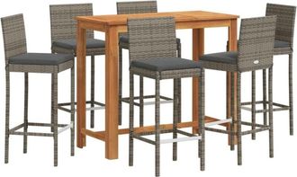 vidaXL 7 Piece Garden Bar Set Grey Solid Wood Acacia and Poly Rattan vidaXL