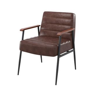 Rendez-Vous D&eacute;co Sill&oacute;n de cuero marr&oacute;n y metal negro