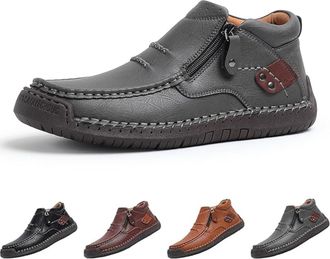 Generic The First Young Shoes Men, Tuthrav Leather Shoes, Mens Handmade Premium Leather Slip-On Driving Boots (Grey,6.5)