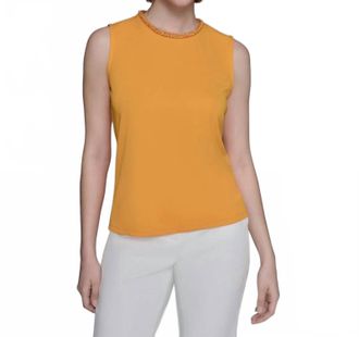 Karl Lagerfeld Bead-Trim Sleeveless Tank Top In Persimmon