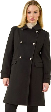 Roman Womens Petite Double Breasted Military Coat - Black - Size 14 UK
