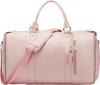 Generic Compatible For 55L Large Capacity Waterproof Leather Travel Garment Bag with Shoe Pouch, 2-in-1 Carry-On Suit Duffle(VT-08B Pink)
