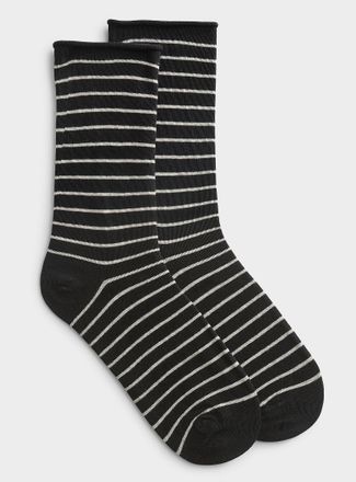 Simons Womens Striped rolled-hem socks