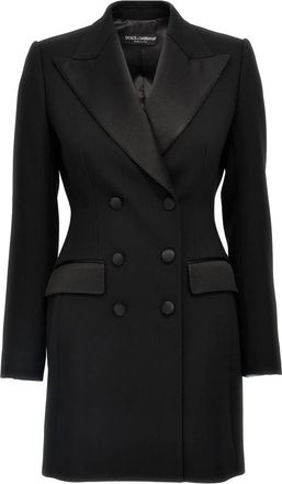 Dolce & Gabbana Lange Double-Breasted Smokingjas - Dames - Mantel - Zwart - M - Wol - Jassen