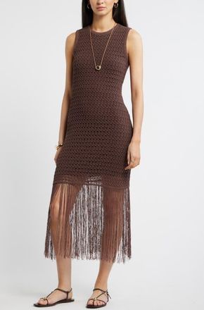 Nordstrom Sleeveless Fringe Knit Dress in Brown Roast at Nordstrom, Size Xx-Large