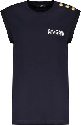 Balmain Katoenen T-shirt Met Logo - Dames - Tops zonder mouwen - Blauw - M - Katoen - Tops