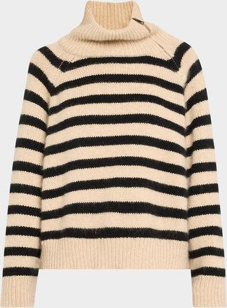 Nili Lotan Raelyn Striped Zip Turtleneck Cashmere Sweater