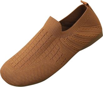 Generic Slip On Shoes Women Wide Fit Mesh Flat Shoes Round Toe Solid Color Fashionable Comfortable Breathable Casual Walking Shoe Running Sports Coffee