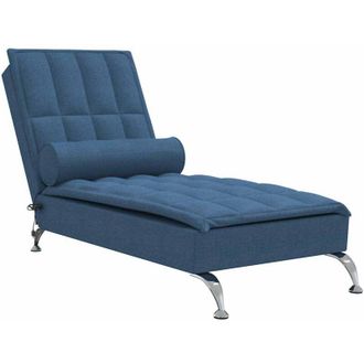 vidaXL Sof&aacute; Div&aacute;n De Masaje Con Coj&iacute;n De Tela Azul Vidaxl