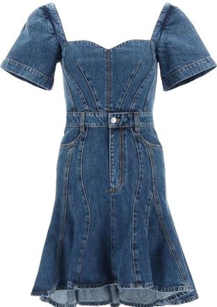 Alexander McQueen Denim Fluted Mini Dress Size L