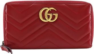 Gucci Red Color Leather Long Wallet (Bi-Fold) (Pre-Owned)