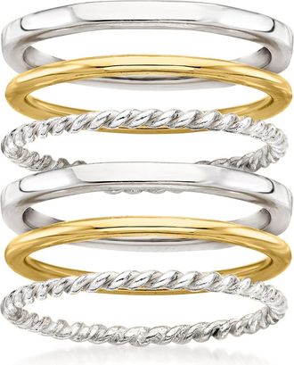 Ross-Simons Sterling Silver and 18kt Gold Over Sterling Jewelry Set: 6 Stackable Rings