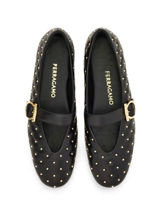 Ferragamo Studded Leather Flat - Black