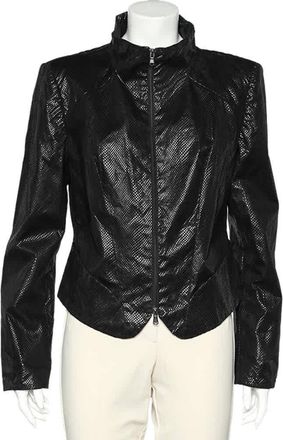 Emporio Armani Black Textured Cotton Zip Front Jacket
