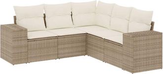 vidaXL Juego De Sof&aacute;s Jard&iacute;n Con Cojines 5 Pzas Rat&aacute;n Sint&eacute;tico Beige Vidaxl