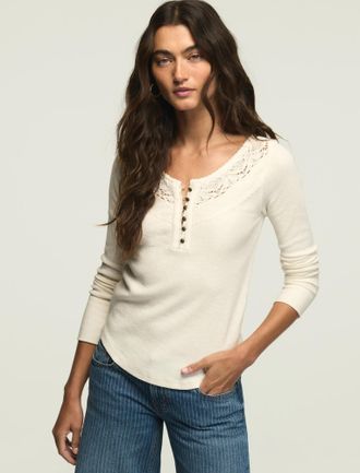 Lucky Brand Womens Lace Yoke Henley