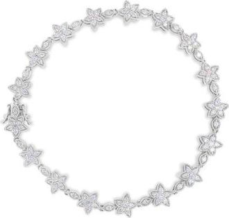 House of Brilliance 14K Gold 1 1/5 Cttw Round Diamond Floral Star-Shaped Link Bracelet in White at Nordstrom