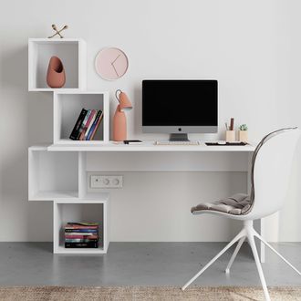 Decortie Balance Modern Desk with Shelves 153.5cm in White | Size: 2 Pack