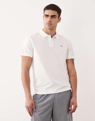 GANT Polo in piqu&eacute; bianca con logo a scudo-Bianco