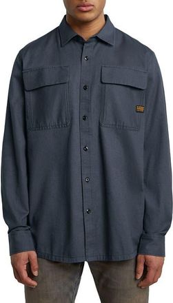 G-Star CPO Regular Fit Cotton & Linen Button-Up Shirt in India Ink at Nordstrom, Size Xx-Large