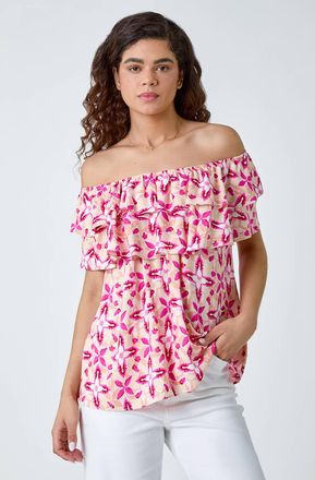 Roman Geo Tie Dye Frill Bardot Top