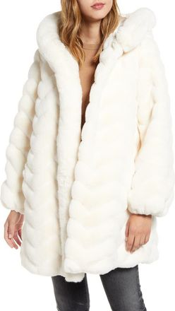 Gallery Grooved Faux Fur Hooded Jacket in Cream at Nordstrom, Size X-Large