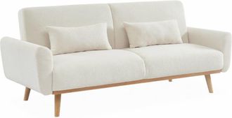 Sweeek Sof&aacute; cama de borreguito blanco, 3 plazas, crema