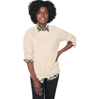 Jessica London Cable Crewneck Sweater in Oatmeal at Nordstrom, Size Medium
