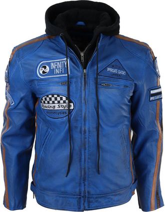 TruClothing Hooded Zipped Biker Leather Jacket