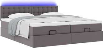 vidaXL Cama Otomana Colch&oacute;n Y Led Cuero Sint&eacute;tico Gris 180x200 Cm Vidaxl