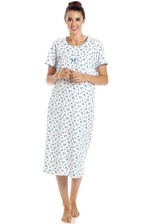 Camille Womens 100% Cotton Floral Nightdress - Ladies Short Sleeved Summer Nightie - Comfortable & Breathable Nightwear with Front Button Fastening Blue 16-18