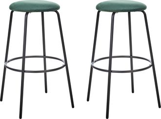 Beliani Conjunto De 2 Taburetes De Bar Terciopelo Patas De Acero Negras Sin Reposabrazos Comedor Verde Esmeralda Morton