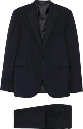 Corneliani Piek-lapel Single-breasted Kostuum (Driekwart) - Heren - Business pakken - Blauw - XL - Wol - Kostuums