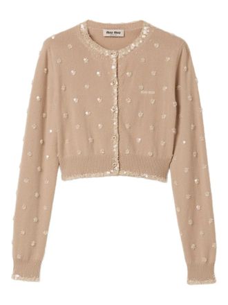 Miu Miu Cardigan girocollo con ricamo - Toni neutri