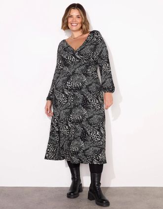 Live Unlimited London Womens Mono Abstract Pleated Wrap Dress - Black/Multi - Size: 16