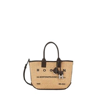 Hogan Beige Address Shopping Mini Raffia Shopping Bag