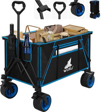 Woltu Woltu Carro De Playa Manual Plegable 240l Con Ruedas, Bolsa De Transporte, Negro+azul