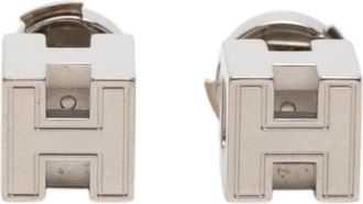 Herm&egrave;s Pre-owned Hermes Palladium Plated Cage dH Cube Push Back Earrings Ladies 993MSB7020Z6WMDN
