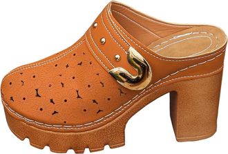 Generic Womens Slip on Platform Mules Lightweight Comfort Closed Toe Clogs Mules Shoes with Block High Heel Round Toe Chunky High Heel Slipper Mule Shoes Stud