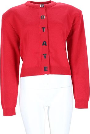 Rotate Cropped Red Sweater With Bold Button Placket
