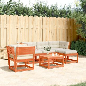 vidaXL Set Muebles Jard&iacute;n 5 Pzas Con Cojines Madera Pino Marr&oacute;n Cera Vidaxl