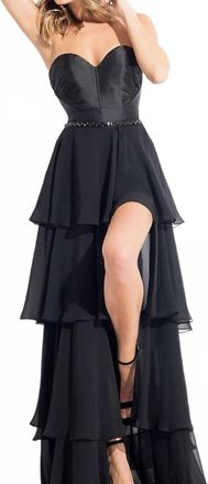 Rachel Allan Mikado Romper With Removable Chiffon Skirt In Black
