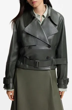 BOSS Satela Leather Jacket in Tea Leaf at Nordstrom, Size 14