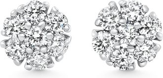 Pompeii3 3/4Ct Diamond Cluster 7-Stone Pave Studs Screwback Earrings 14k Gold Lab Grown