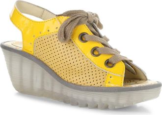 FLY London Yuta Platform Wedge Sandal in 019 Yellow/Bbee at Nordstrom, Size 10-10.5Us