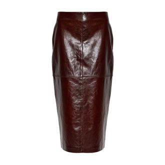 Sportmax Falda de Piel Lappole - Skirts - Mujer - Marr&oacute;n - S